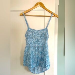 American Eagle Blue Floral Tie Back Tank, Size Small